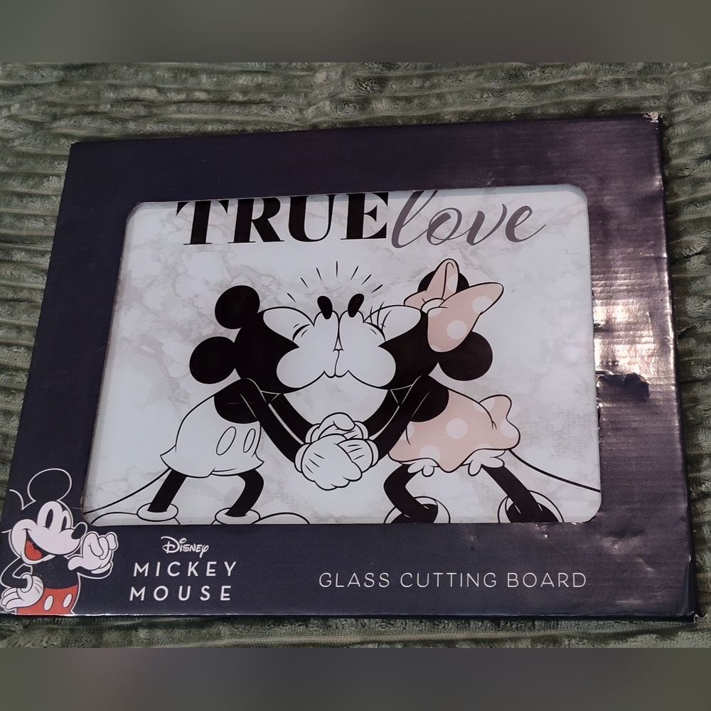 Disney Minnie Mouse Pink and Black Glass Cutting Board